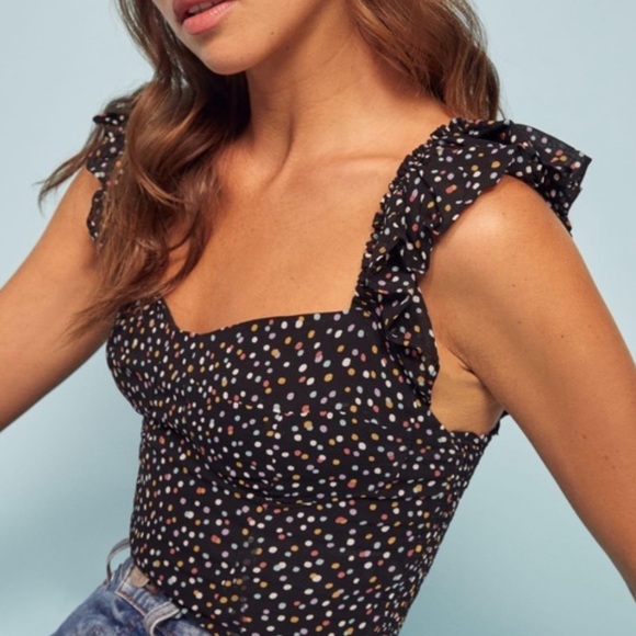 Reformation Tops - Reformation Lisbon Ruffle Shoulder Confetti Top